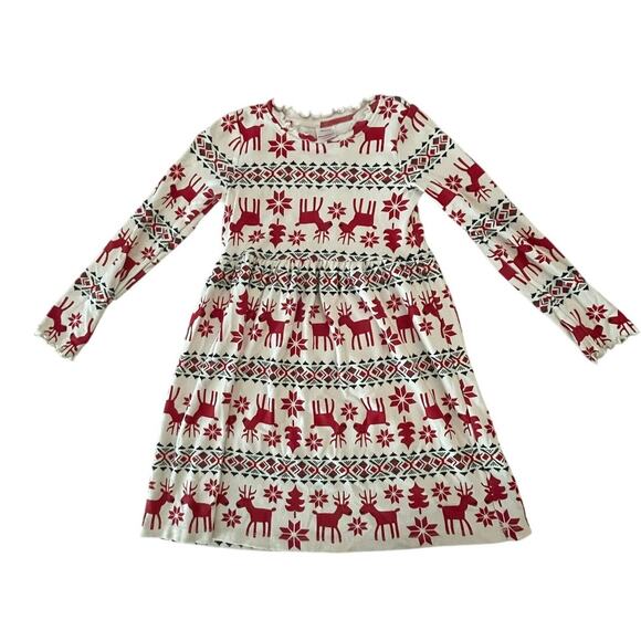 Hanna Andersson Holiday Dress - Girls Sz 130 (US 8) - Red Reindeer Print - EUC - Picture 1 of 4